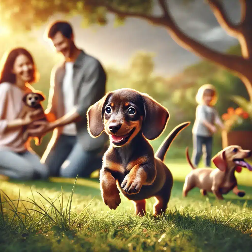 Chiot Teckel joueur avec une famille – adoption Temple Eikando