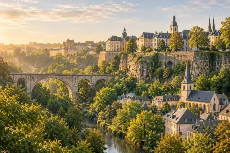 Vallée et vieille ville évoquant le Luxembourg
